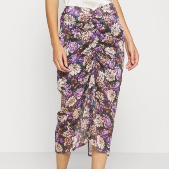 NWT Birgitte Herskind Alexis Ruched Floral Midi Skirt Women's Size 10 - Picture 3 of 12